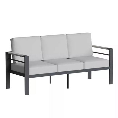 Bestier 3-Seat Patio Couch ,With Movable Side Pocket Aluminum Outdoor Sofa ,Recyclable Fabric Cushion Water Resistant&UV Resistant,Heatproof Armrest