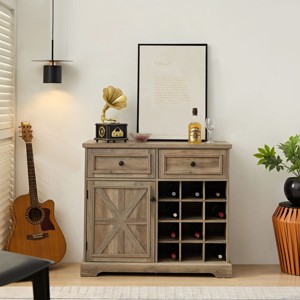 Farmhouse Coffee Bar With Adjustable Storage Shelves, Cabinet Coffee Bar With 2 Drawers, 35 Inch Hight For Living Room-Cuddlewood - 1 of 4