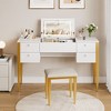 Flip Top Makeup Vanity Desk, White MDF with LED Lights, 5 Drawers & Stool - 4 of 4