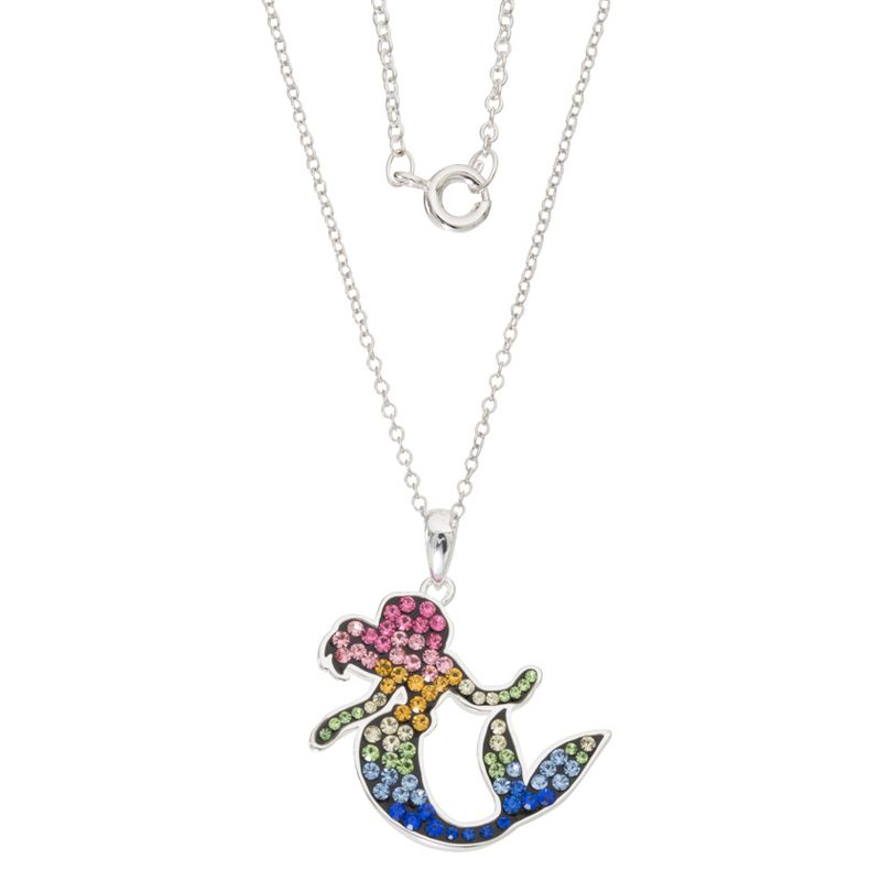Disney The Little Mermaid Ariel Rainbow Crystal Silver Plated Pendant Necklace, 18", 4 of 7