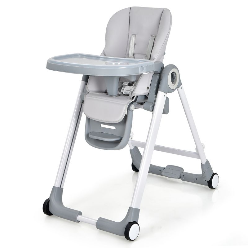 Babyjoy Folding Convertible High Chair Height Adjustable Feeding Chair with Wheel Tray Grey, 1 of 7
