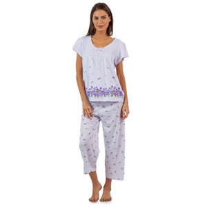 Casual Nights Women's Short Sleeve Floral Border Capri Pajama Set - 1 of 4