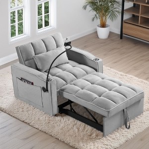 NicBex Modern Pull Out Sofa Bed Velvet Convertible Single Sofa with Adjustable Back, USB Port and Swivel Phone Stand for Living Room - 1 of 4