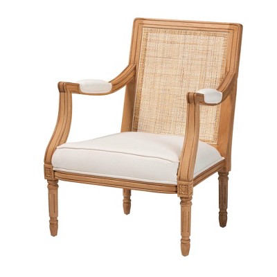 Honey Oak and Beige Woven Rattan Accent Chair