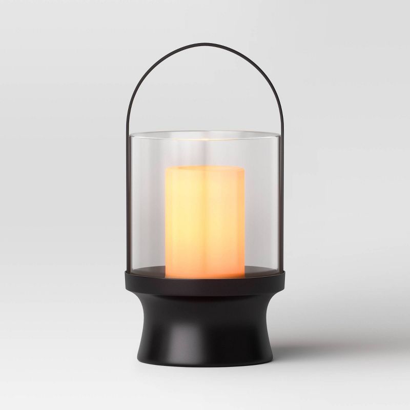 Modern Metal and Glass Battery LED Pillar Candle Outdoor Lantern Black - Threshold™, 4 of 7