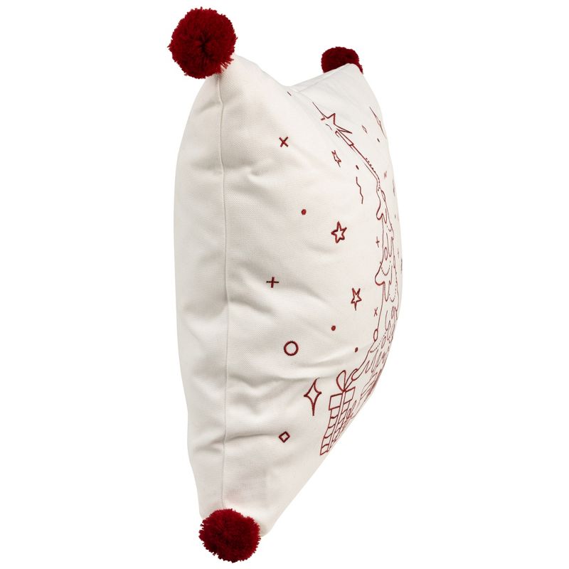 Northlight 16" White and Red Christmas Tree Embroidered Square Throw Pillow with PomPoms, 4 of 6