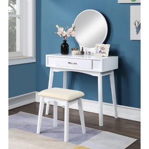 Roundhill Furniture Maly Contemporary Wood Vanity and Stool Set, White - 1 of 4