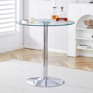 Gulches 35 Inch Round Dining Table, Modern Minimalist Tempered Glass Tabletop with Silver Plated Metal Legs, Seats 4-6 - 1 of 4