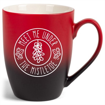 Elanze Designs Meet Me Under The Mistletoe Two Toned Ombre Matte Red and Black 12 ounce Ceramic Stoneware Coffee Cup Mug