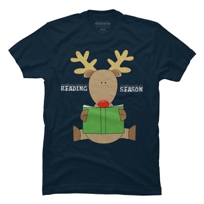 Men's Design By Humans Christmas Reading Reindeer Shirt By Galvanized T-Shirt