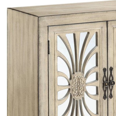 Antique White Wood and Glass Console Table with Storage
