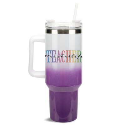 Elanze Designs #Teacherlife Hashtag Teacher Life Rainbow 40 oz. Stainless Steel, Large Water Bottle Coffee Mug, Spill & Leak Resistant, Thermal Travel
