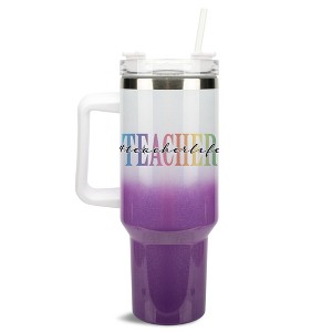 Elanze Designs #Teacherlife Hashtag Teacher Life Rainbow 40 oz. Stainless Steel, Large Water Bottle Coffee Mug, Spill & Leak Resistant, Thermal Travel - 1 of 1