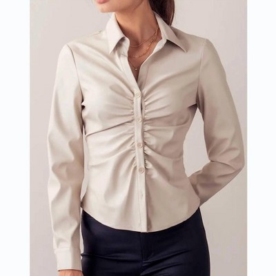 Women's Rhonda Ruched Faux Leather Top - Urban Daizy