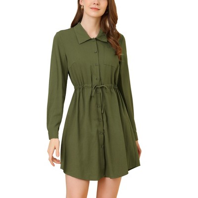 Allegra K Women's Button Down Safari Long Sleeve Shirt Dress