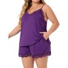 Agnes Orinda Women's Plus Size Adjustable Strap Elastic Waist Lace Trim Pajama Sets - 2 of 4