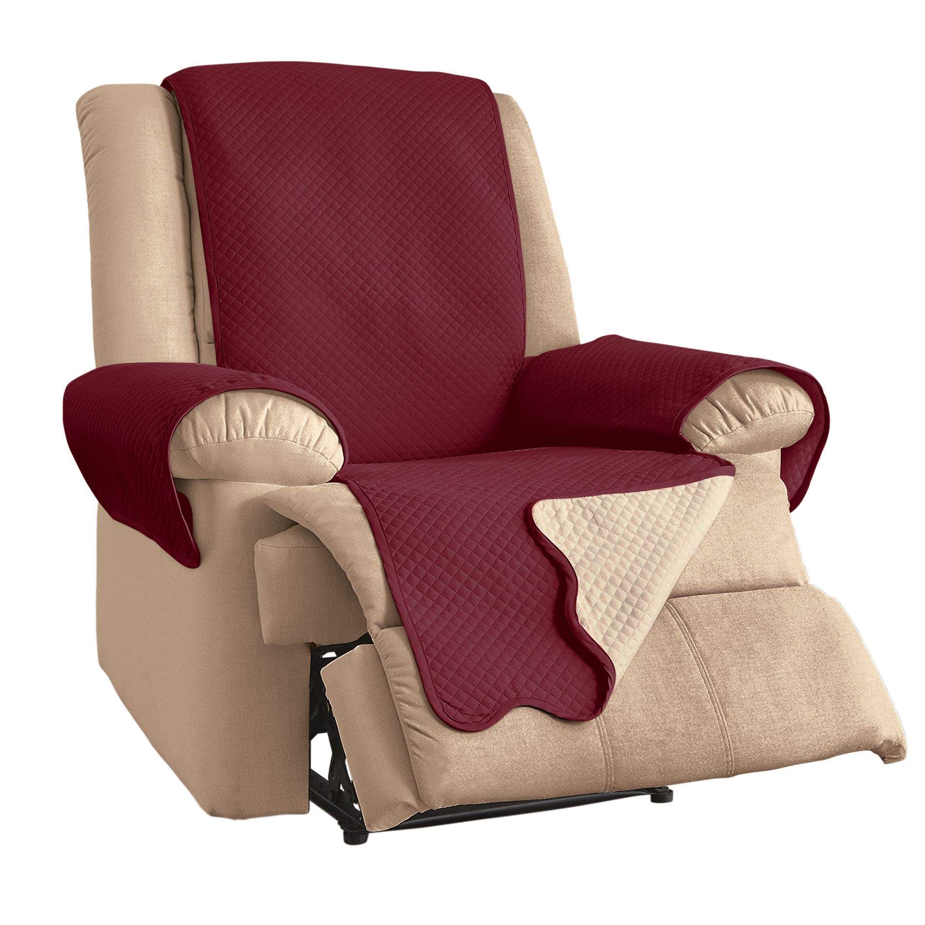 Collections Etc Lacey Scalloped Edge Reversible Quilted Furniture Protector Recliner Burgundy/Ivory