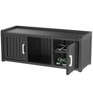 CAVINAS 46.9"L Rectangular Polypropylene Ottoman Shoe Bench with Storage,2-Tier Entryway Bench with 2 Barn Doors for Living Room,Bedroom,Black - 1 of 4