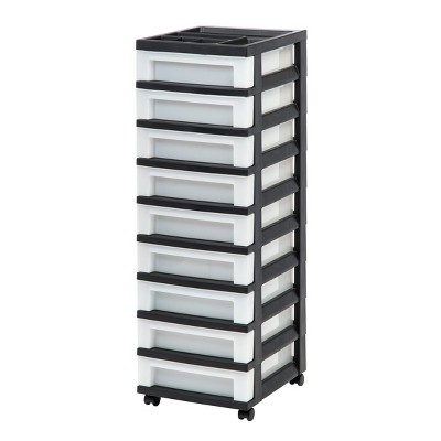 IRIS 9 Drawer Storage Cart with Organizer Top Black