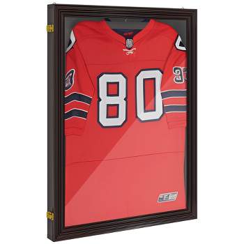 HOMCOM 26" x 35" Jersey Frame Display Case, UV-Resistant Jersey Shadow Box with 2 Keys, Hanger, Cherry Brown
