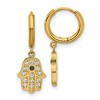Chisel Stainless Steel Yellow IP-plated Blue and White Zircon Hamsa Dangle Hinged Hoop Earrings - 2 of 4