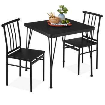 Best Choice Products 3-Piece Indoor Metal Wood Square Dining Table, Furniture Set w/ 2 Chairs