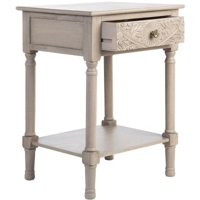 Josie Greige Wood and Metal 1-Drawer Accent Table