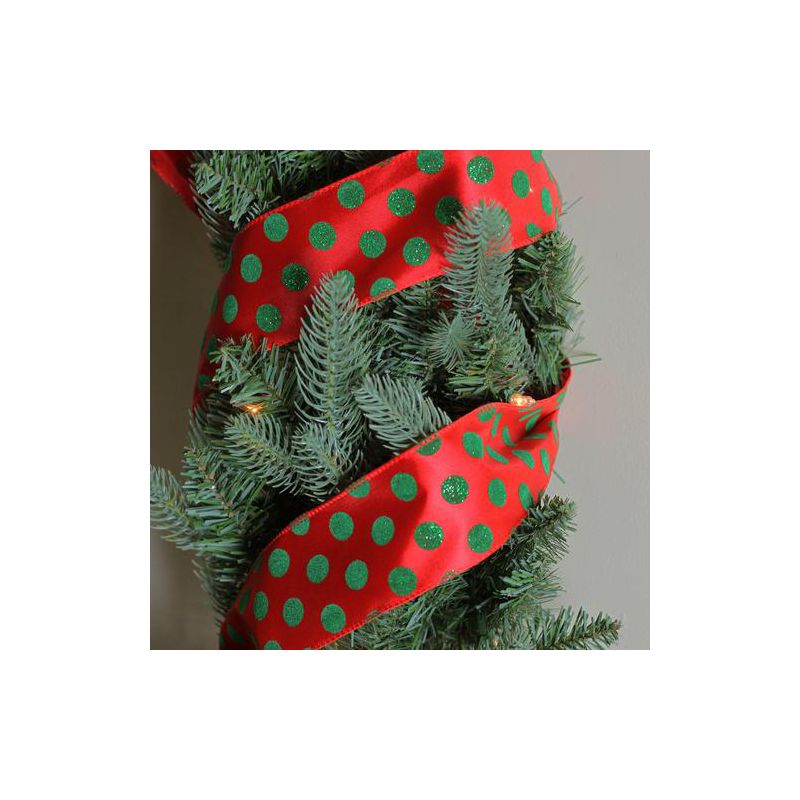 Northlight Shimmering Red and Green Polka Dot Christmas Wired Craft Ribbon 2.5" x 10 Yards, 3 of 4