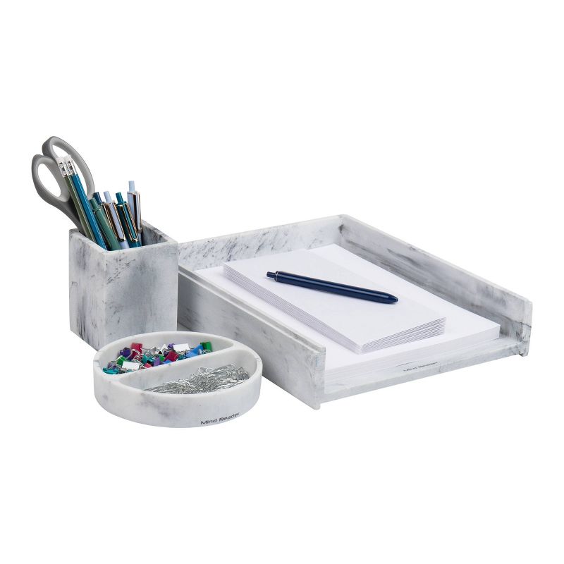 Mind Reader Marbella Collection 3pc Pen Cup Paper Tray and Dish Desk Organization Set White, 3 of 8