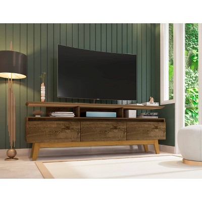 Rustic Brown Mid-Century Modern 70'' TV Stand with Cabinet Storage