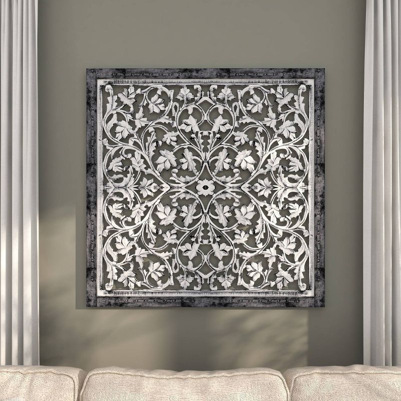 Mango Wood Floral Handmade Intricately Carved Arabesque Wall Decor - Olivia & May, 4 of 16