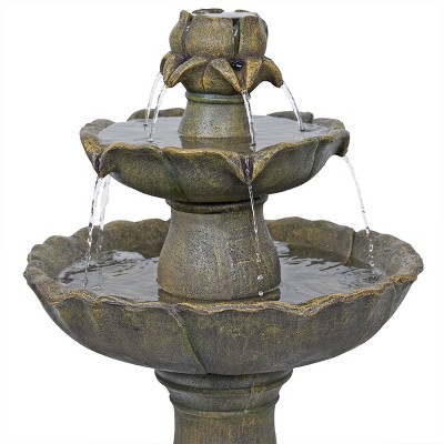 34&quot; Tan Polyresin Solar Flower Style Tiered Fountain
