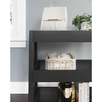 Gray Rectangular Wood Shelf Accent Table with Three Trays