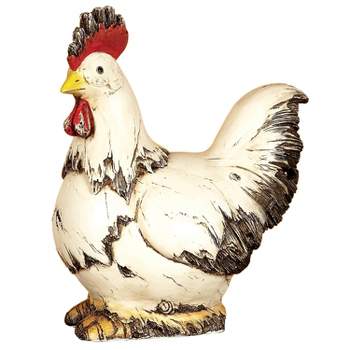 12" x 11" Magnesium Oxide Farmhouse Rooster Garden Sculpture White - Olivia & May