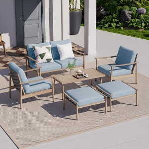 HAPPATIO Patio Outdoor Furniture Set - 6 Pieces Aluminum Outdoor Conversation Set with Loveseat,Armchairs,Coffee Table and Ottomans for Yard,Porch - 1 of 4