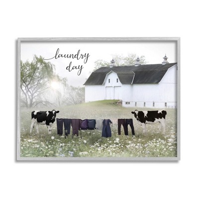 Stupell Industries Laundry Day Rural Cows Meadow Framed Giclee Art