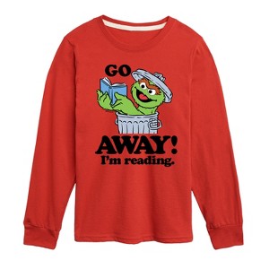 Boys' - Sesame Street - Oscar Go Away Im Reading Long Sleeve Graphic T-Shirt - 1 of 3