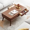 Elevating Center Table, Low Table, 100% Solid Oak Wood Study Desk, Coffee Table, with Storage Shelf, Easy To Assemble - Walnut - 3 of 4
