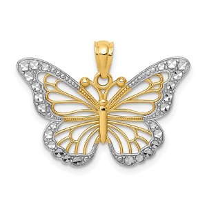 Black Bow Jewelry 14k Yellow Gold with White Rhodium Ornate Butterfly Pendant, 26mm - 1 of 4
