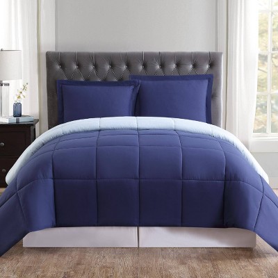 Truly Soft Everyday Full/Queen Reversible Comforter Set Navy/Light Blue