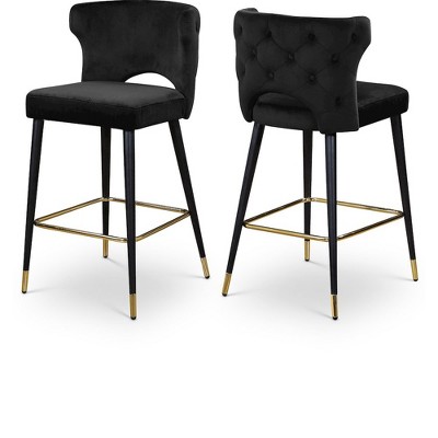 Meridian Furniture,Kelly Black Velvet Stool, Set of 2