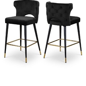 Meridian Furniture,Kelly Black Velvet Stool, Set of 2 - 1 of 4