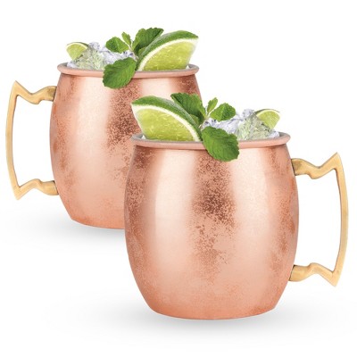 True Moscow Mule Mug Set of 2, Stainless Steel, Copper Finish, Holds 16 oz, Cocktail Drinkware