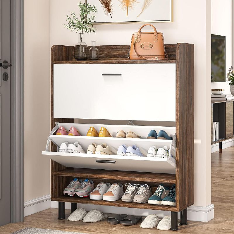 Tribesigns 2-Tier Shoe Cabinet, Entryway Shoe Storage Organizer Rack with Flip Doors, 2 of 8