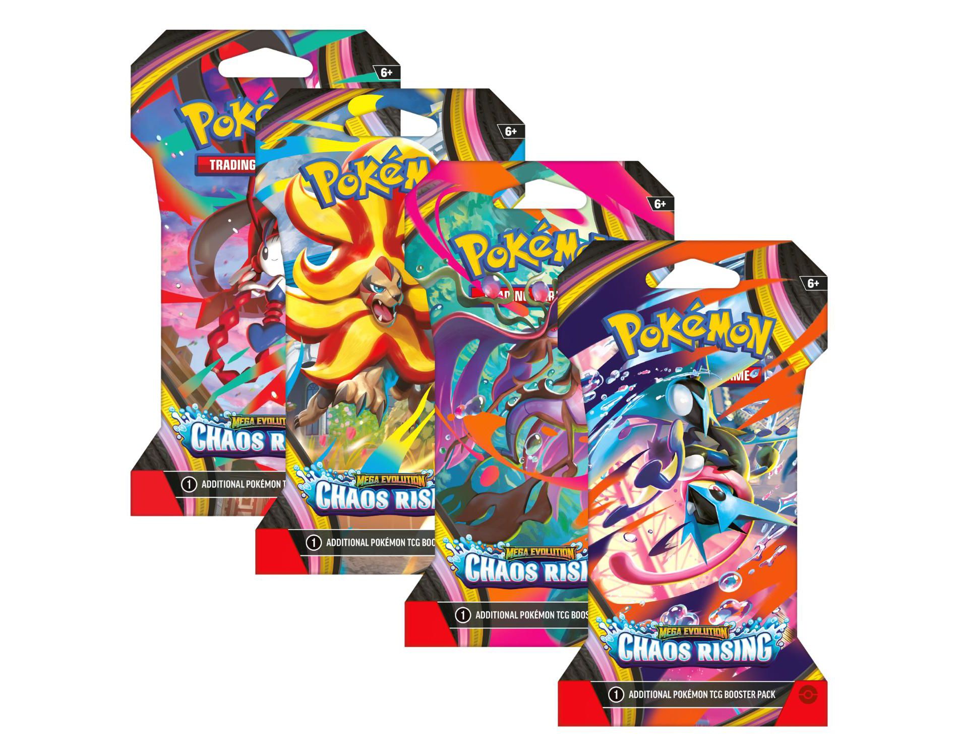 Pokemon ME4 Mega Evolution Chaos Rising Art Set | 4 Sleeved Booster Packs (One of Each Artwork)
