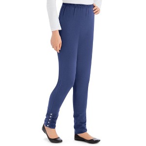 Collections Etc Cinched Ankle Leggings with Button Accents and Elastic Waistband, 30" L Inseam, Made of Cotton and Spandex - 1 of 4