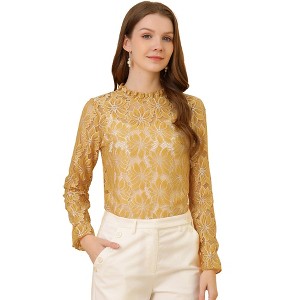 INSPIRE CHIC Women's Crochet Lace See-Through Ruffle Frill Neck Floral Elegant Blouse - 1 of 4