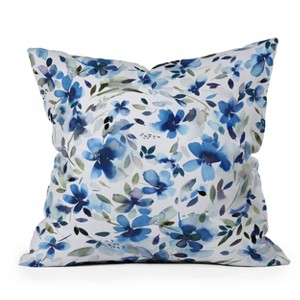 Deny Designs 16"x16" Ninola Design Natural Haze Aquatic Summer Flowers Throw Pillow Cobalt - 1 of 4