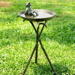 SPI Home Cool Frog Birdbath – 22" H Metal Outdoor Garden Sculpture with Decorative Basin - 1 of 3