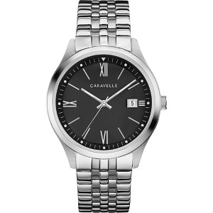 Caravelle designed by Bulova Men's Classic 3-Hand Date Quartz Stainless Steel Watch, Black Dial 41mm - 1 of 4